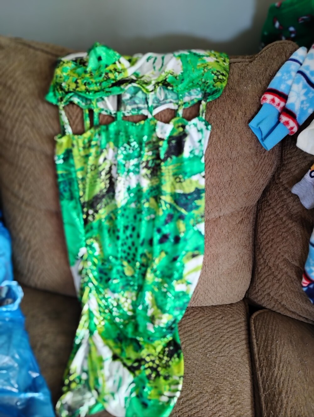 Green Patterned mini Dress
